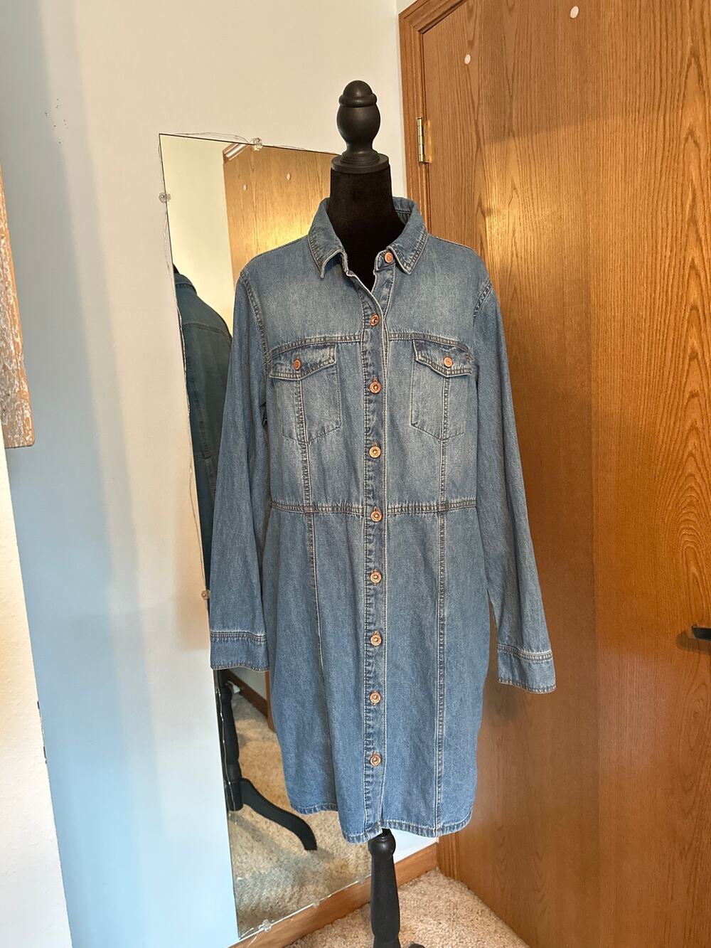 FRYE Classic 100% Cotton Denim Button Down Shirt Dress Western XL